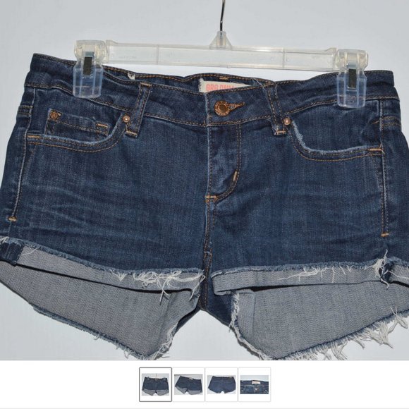 Denim Shorts Hotpants Women sz 3 Blue Folded Frayed Hem Blue Garage Dnm - Picture 2 of 4